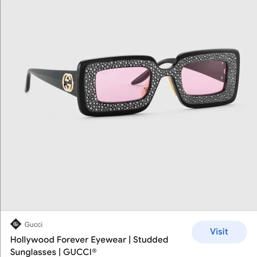 New Gucci Black Embellished Rectangular Frame Sunglasses - Picture 2 of 15